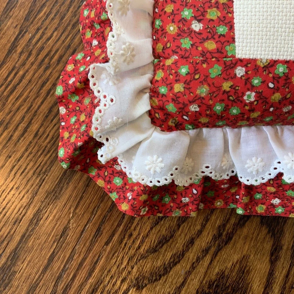 NOEL‎ Small Christmas Pillow Needlepoint Holiday Hand Made Cottage Core Prairie
